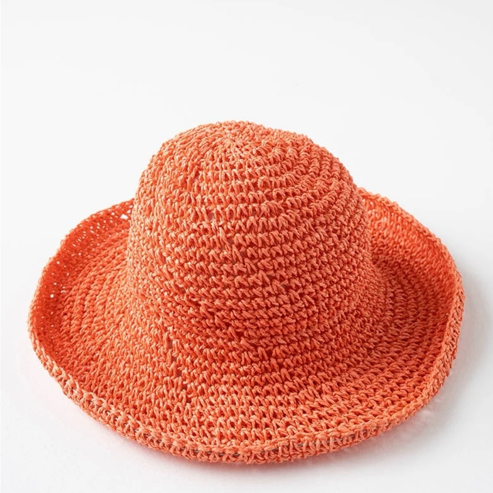 Orange straw bucket hat